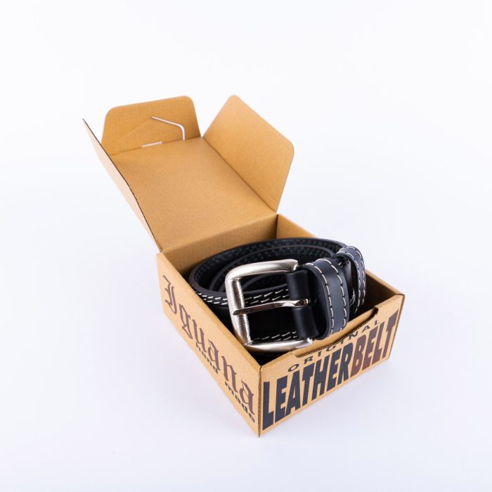 Crni Kais 4Cm Beli Konac Dupli Step U Kutiji